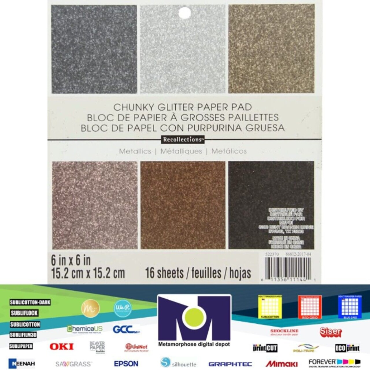 DCWV®️ PAPER PAD GLITTER METALLICS - 6 X 6 - (16 SHEETS) PS-006-00099